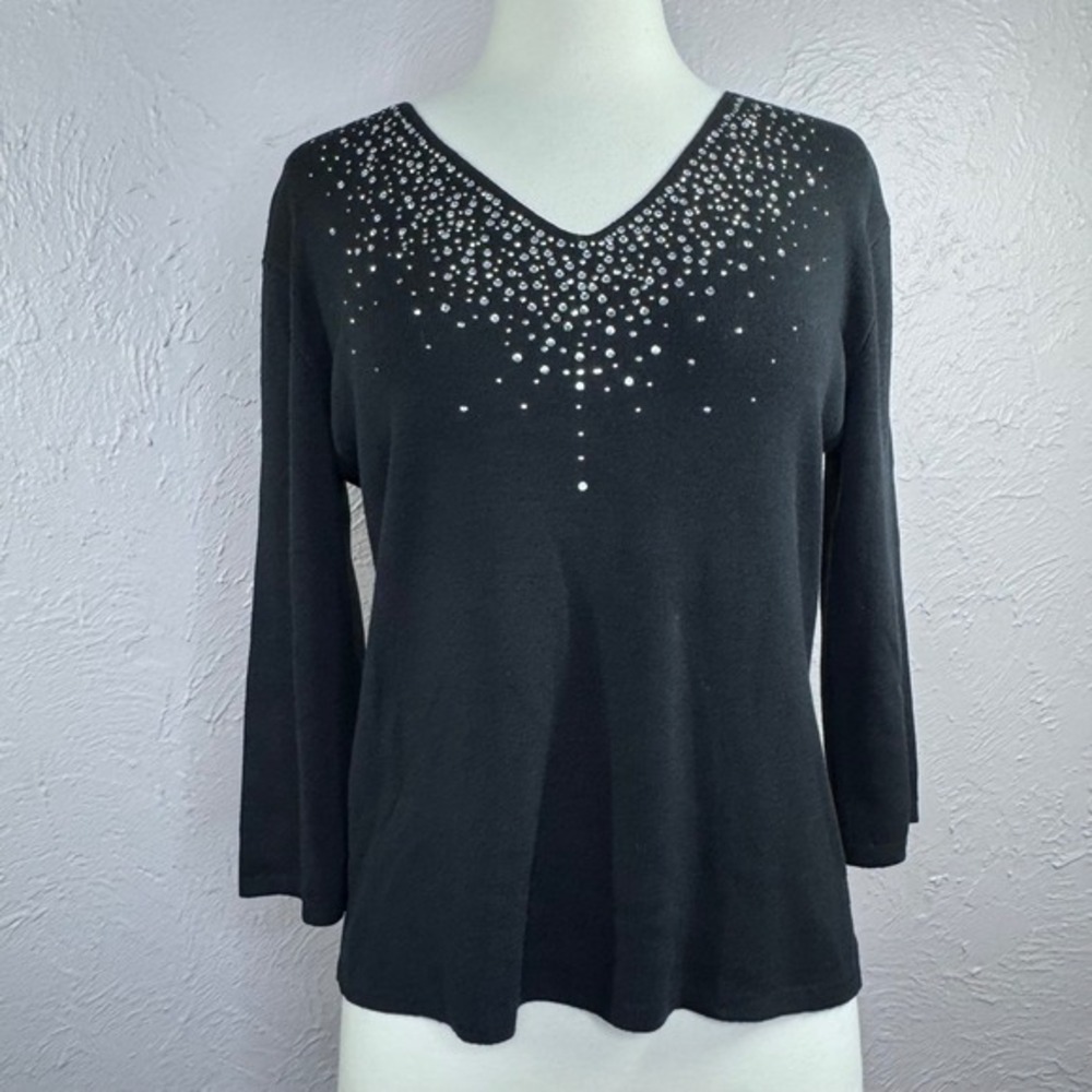 Vintage J.A.C. Women's Large Black Silk blend rhinestone pullover sweater bling